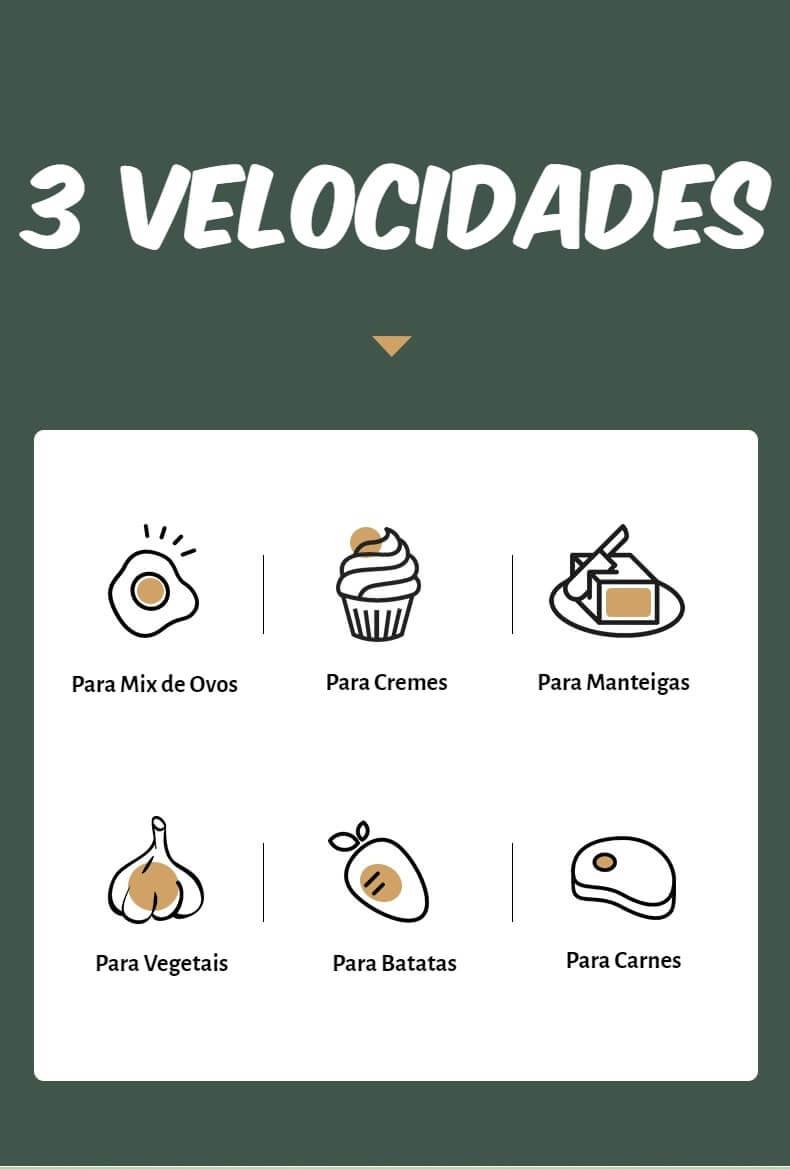 Batedeira Sem Fio 3 Velocidades de Alta Potência